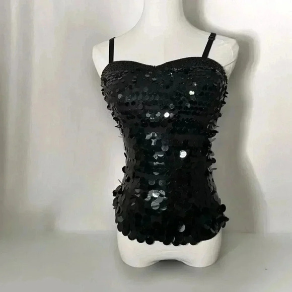Vintage seductions y2k sequins glam goth bustier full length tank top XS club - Picture 1 of 7